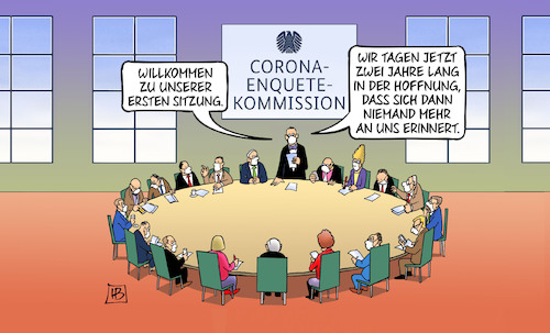Cartoon: Corona-Enquete-Kommission (medium) by Harm Bengen tagged corona,enquete,kommission,sitzung,aufarbeitung,bundestag,masken,harm,bengen,cartoon,karikatur,corona