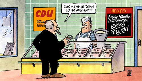 Cartoon: CDU-Sponsoring (medium) by Harm Bengen tagged cdu,sponsoring,nrw,sachsen,rüttgers,ruettgers,tillich,ministerpräsident,ministerpraesident,mieten,kaufen,bestechung,wahl,wahlkampf,veranstaltung,klientel,cdu,nrw,sachsen,rüttgers,ruettgers,ministerpräsident,ministerpraesident,mieten,kaufen,bestechung,wahl,wahlkampf,veranstaltung,klientel