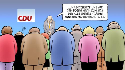 Cartoon: CDU-Stossgebet (medium) by Harm Bengen tagged gebet,kevin,kühnert,angst,cdu,parteitag,groko,harm,bengen,cartoon,karikatur,gebet,kevin,kühnert,angst,cdu,parteitag,groko,harm,bengen,cartoon,karikatur