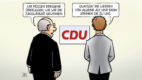 Cartoon: CDU und Jungwähler (medium) by Harm Bengen tagged cdu,akk,kramp,karrenbauer,jungwähler,gewinnen,wahl,jugend,alter,harm,bengen,cartoon,karikatur,cdu,akk,kramp,karrenbauer,jungwähler,gewinnen,wahl,jugend,alter,harm,bengen,cartoon,karikatur