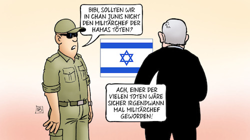 Cartoon: Chan-Junis-Angriff (medium) by Harm Bengen tagged bibi,netanjahu,israel,gaza,krieg,chan,junis,militärchef,hamas,angriff,massaker,zivilisten,tote,zynisch,rücksichtslos,kriegsverbrechen,harm,bengen,cartoon,karikatur,bibi,netanjahu,israel,gaza,krieg,chan,junis,militärchef,hamas,angriff,massaker,zivilisten,tote,zynisch,rücksichtslos,kriegsverbrechen,harm,bengen,cartoon,karikatur