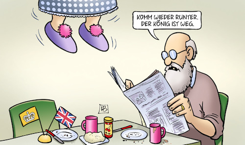 Cartoon: Charles weg (medium) by Harm Bengen tagged susemil,fliegen,schweben,runterkommen,king,koenig,charles,iii,besuch,england,gb,uk,harm,bengen,cartoon,karikatur,susemil,fliegen,schweben,runterkommen,king,koenig,charles,iii,besuch,england,gb,uk,harm,bengen,cartoon,karikatur