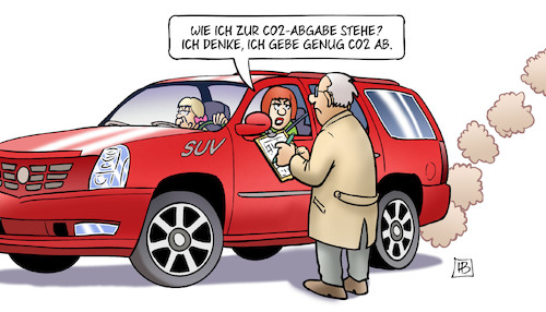 Cartoon: CO2-Abgabe (medium) by Harm Bengen tagged co2,abgabe,suv,kfz,auto,dieselskandal,umfragen,schadstoffausstoss,nox,abgase,harm,bengen,cartoon,karikatur,co2,abgabe,suv,kfz,auto,dieselskandal,umfragen,schadstoffausstoss,nox,abgase,harm,bengen,cartoon,karikatur