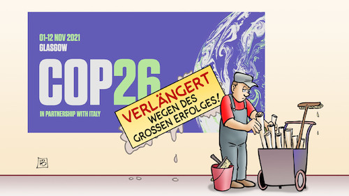 Cartoon: Cop26-Verlängerung (medium) by Harm Bengen tagged verlängert,verlängerung,plakat,kleben,plakatieren,weltklimakonferenz,cop26,klimaschutz,klimawandel,harm,bengen,cartoon,karikatur,verlängert,verlängerung,plakat,kleben,plakatieren,weltklimakonferenz,cop26,klimaschutz,klimawandel,harm,bengen,cartoon,karikatur