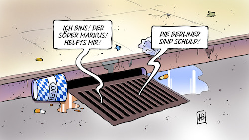 Cartoon: CSU-Debakelschuld (medium) by Harm Bengen tagged csu,wahl,bayern,umfragen,gully,söder,berliner,groko,schuld,harm,bengen,cartoon,karikatur,csu,wahl,bayern,umfragen,gully,söder,berliner,groko,schuld,harm,bengen,cartoon,karikatur