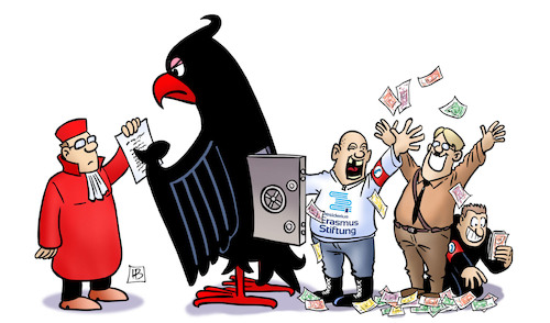 Cartoon: DES-Finanzierung (medium) by Harm Bengen tagged des,finanzierung,desiderius,erasmus,stiftung,bundesadler,adler,safe,nazis,afd,bverfg,bundesverfassungsgericht,richter,harm,bengen,cartoon,karikatur,des,finanzierung,desiderius,erasmus,stiftung,bundesadler,adler,safe,nazis,afd,bverfg,bundesverfassungsgericht,richter,harm,bengen,cartoon,karikatur