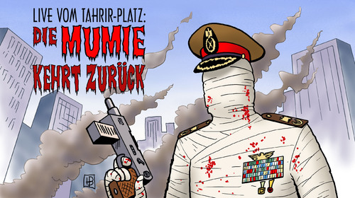 Cartoon: Die Mumie kehrt zurück (medium) by Harm Bengen tagged mumie,ägypten,tahrir,platz,aufstand,kampf,revolte,revolution,militär,regierung,verfassung,jugend,protest,arabischer,frühling,mumie,ägypten,tahrir,platz,revolte,revolution,regierung,verfassung,protest,arabischer frühling,arabischer,frühling