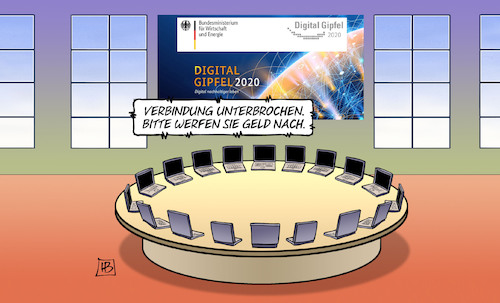 Cartoon: Digital-Gipfel 2020 (medium) by Harm Bengen tagged digital,gipfel,2020,digitalgipfel,digitalisierung,verbindung,unterbrochen,geld,bundeswirtschaftsministerium,laptops,videokonferenz,harm,bengen,cartoon,karikatur,digital,gipfel,2020,digitalgipfel,digitalisierung,verbindung,unterbrochen,geld,bundeswirtschaftsministerium,laptops,videokonferenz,harm,bengen,cartoon,karikatur