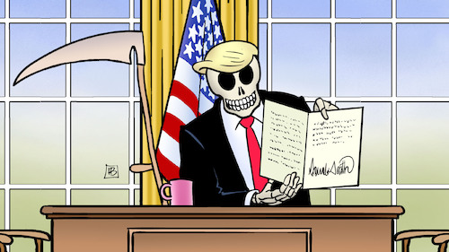 Cartoon: Donald Death (medium) by Harm Bengen tagged trump,syrien,usa,russland,krieg,weisses,haus,tod,dekret,oval,office,harm,bengen,cartoon,karikatur,trump,syrien,usa,russland,krieg,weisses,haus,tod,dekret,oval,office,harm,bengen,cartoon,karikatur