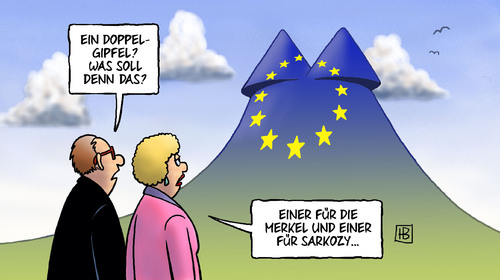 Cartoon: Doppelgipfel (medium) by Harm Bengen tagged doppelgipfel,gipfel,merkel,sarkozy,deutschland,frankreich,ezb,banken,hebel,rettungsschirm,efsf,eu,euro,finanzminister,schirm,kredithebel,kredit,schulden,aufstockung,schuldenkrise,krise,anleihen,stabilisierung,doppelgipfel,gipfel,merkel,sarkozy,deutschland,frankreich,ezb,banken,hebel,rettungsschirm,finanzminister,efsf,euro,eu,schirm,kredithebel