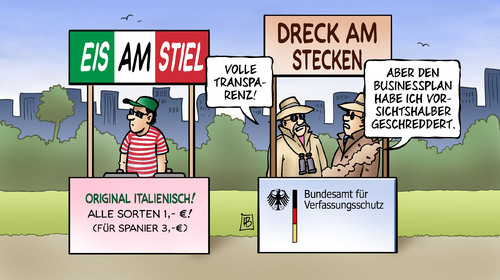 Cartoon: Dreck am Stecken (medium) by Harm Bengen tagged dreck,am,stecken,bundesamt,verfassungsschutz,fromm,ruecktritt,transparenz,geschreddert,businessplan,rechtsextremismus,nsu,rechtsterror,untersuchungsausschuss,spione,spitzel,vleute,vmaenner,italien,italiener,eis,stiel,fussball,spanien,spanier,em,endspiel,sieg,niederlage,dreck,stecken,bundesamt,verfassungsschutz,transparenz,rechtsextremismus