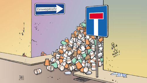 Cartoon: Einwegstraße (medium) by Harm Bengen tagged einwegstraße,einbahnstraße,sackgasse,müll,verpackungsmüll,kaffeebecher,kippen,schulze,harm,bengen,cartoon,karikatur,einwegstraße,einbahnstraße,sackgasse,müll,verpackungsmüll,kaffeebecher,kippen,schulze,harm,bengen,cartoon,karikatur