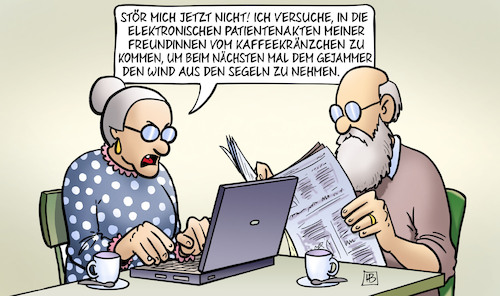 Cartoon: ePA (medium) by Harm Bengen tagged elektronische,patientenakten,freundinnen,kaffeekränzchen,gejammer,epa,computer,laptop,krankheiten,datenschutz,susemil,harm,bengen,cartoon,karikatur,elektronische,patientenakten,freundinnen,kaffeekränzchen,gejammer,epa,computer,laptop,krankheiten,datenschutz,susemil,harm,bengen,cartoon,karikatur