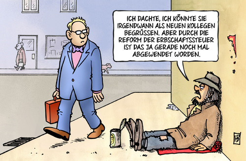 Cartoon: Erbschaftssteuer-Streit (medium) by Harm Bengen tagged kollegen,erbschaftssteuer,erben,reichtum,armut,bettler,reform,harm,bengen,cartoon,karikatur,kollegen,erbschaftssteuer,erben,reichtum,armut,bettler,reform,harm,bengen,cartoon,karikatur