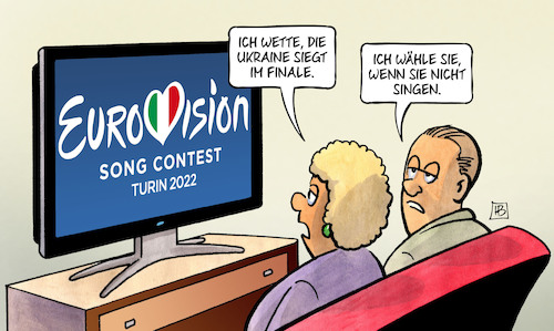 Cartoon: ESC und Ukraine (medium) by Harm Bengen tagged esc,finale,singen,russland,ukraine,krieg,harm,bengen,cartoon,karikatur,esc,finale,singen,russland,ukraine,krieg,harm,bengen,cartoon,karikatur