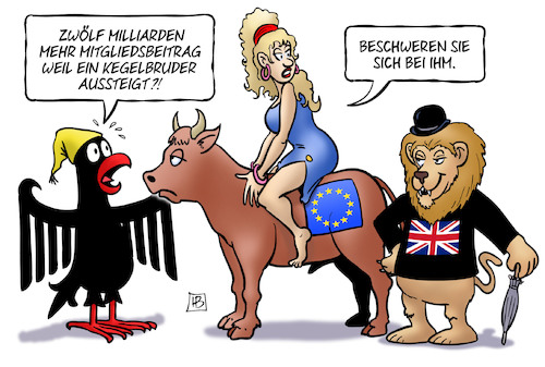 Cartoon: EU-Etat-Entwurf (medium) by Harm Bengen tagged europa,stier,etat,entwurf,oetinger,zwölf,milliarden,mitgliedsbeitrag,kegelbruder,brexit,löwe,bundesadler,michel,harm,bengen,cartoon,karikatur,europa,stier,etat,entwurf,oetinger,zwölf,milliarden,mitgliedsbeitrag,kegelbruder,brexit,löwe,bundesadler,michel,harm,bengen,cartoon,karikatur