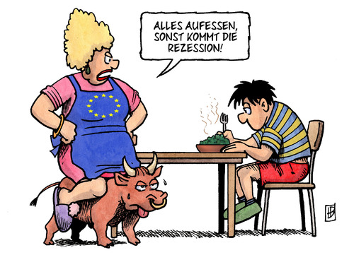 Cartoon: EU-Rezessionswarnung (medium) by Harm Bengen tagged eu,europa,kommission,rezession,warnung,wirtschaft,konjunktur,konsum,wachstum,euro,eurozone,euroschuldenkrise,kommissar,olli,rehn,essen,aufessen,eu,europa,kommission,rezession,warnung,wirtschaft,konjunktur,konsum,wachstum,euro,eurozone,euroschuldenkrise,kommissar