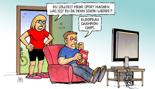 Cartoon: European Championships (medium) by Harm Bengen tagged sport,european,championships,essen,chips,tv,harm,bengen,cartoon,karikatur,sport,european,championships,essen,chips,tv,harm,bengen,cartoon,karikatur