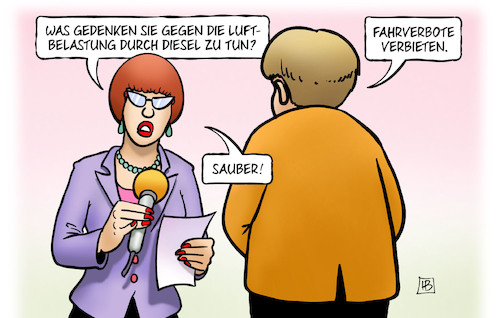 Cartoon: Fahrverbote verbieten (medium) by Harm Bengen tagged luftbelastung,diesel,abgasskandal,fahrverbote,verbieten,merkel,interview,harm,bengen,cartoon,karikatur,luftbelastung,diesel,abgasskandal,fahrverbote,verbieten,merkel,interview,harm,bengen,cartoon,karikatur