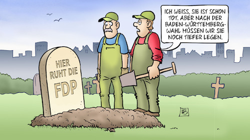 Cartoon: FDP tiefergelegt (medium) by Harm Bengen tagged fdp,friedhof,grab,baden,württemberg,landtagswahl,wahl,arbeiter,harm,bengen,cartoon,karikatur,fdp,friedhof,grab,baden,württemberg,landtagswahl,wahl,arbeiter,harm,bengen,cartoon,karikatur