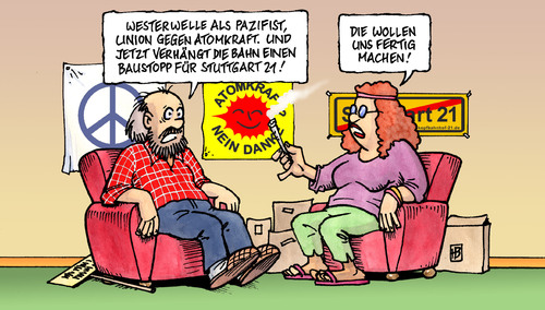 Cartoon: Fertig machen (medium) by Harm Bengen tagged fertig,machen,cdu,csu,fdp,union,pazifist,atomkraft,stuttgart,s21,bahn,westerwelle,merkel,fertig,machen,union,pazifist,atomkraft,stuttgart 21,westerwelle,merkel,bahn,stuttgart,21