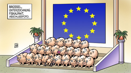 Cartoon: Fiskalpaktabschluß (medium) by Harm Bengen tagged fiskalpakt,abschluß,brüssel,unterzeichnung,finanzminister,euro,eurokrise,sparen,sparschweine,finanzkrise,foto,photo,fiskalpakt,abschluß,unterzeichnung,brüssel,finanzminister,euro,eurokrise,sparen,sparschweine,finanzkrise