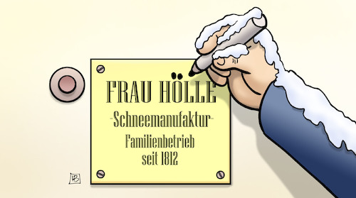 Cartoon: Frau Hölle (medium) by Harm Bengen tagged frau,holle,hölle,schneemanufaktur,winter,edding,klingel,tuerschild,harm,bengen,cartoon,karikatur,frau,holle,hölle,schneemanufaktur,winter,edding,klingel,tuerschild,harm,bengen,cartoon,karikatur