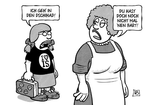 Cartoon: Frauen zum IS (medium) by Harm Bengen tagged dschihad,frauen,mädchen,jugendliche,kinder,is,isis,islamismus,ausreise,irak,syrien,mutter,bart,harm,bengen,cartoon,karikatur