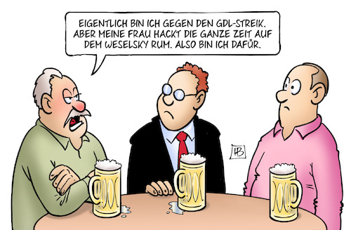 Cartoon: Für oder gegen GDL (medium) by Harm Bengen tagged streik,tarifrunde,gdl,bahn,db,stammtisch,frau,weselsky,zustimmung,ablehnung,harm,bengen,cartoon,karikatur,streik,tarifrunde,gdl,bahn,db,stammtisch,frau,weselsky,zustimmung,ablehnung,harm,bengen,cartoon,karikatur