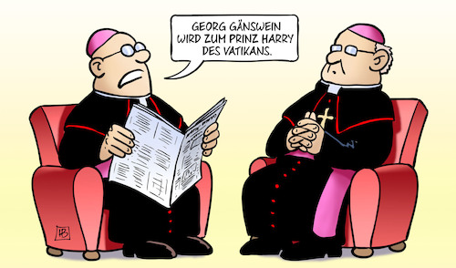 Cartoon: Gänswein (medium) by Harm Bengen tagged georg,gänswein,franziskus,benedikt,ratzinger,buch,vatikans,geistliche,katholische,kirche,bischöfe,prinz,harry,royals,gb,uk,harm,bengen,cartoon,karikatur,georg,gänswein,franziskus,benedikt,ratzinger,buch,vatikans,geistliche,katholische,kirche,bischöfe,prinz,harry,royals,gb,uk,harm,bengen,cartoon,karikatur