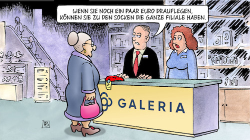 Cartoon: Galeria-Insolvenz (medium) by Harm Bengen tagged galeria,insolvenz,kaufhof,karstadt,kaufhaus,socken,filiale,pleite,benko,susemil,harm,bengen,cartoon,karikatur,galeria,insolvenz,kaufhof,karstadt,kaufhaus,socken,filiale,pleite,benko,susemil,harm,bengen,cartoon,karikatur