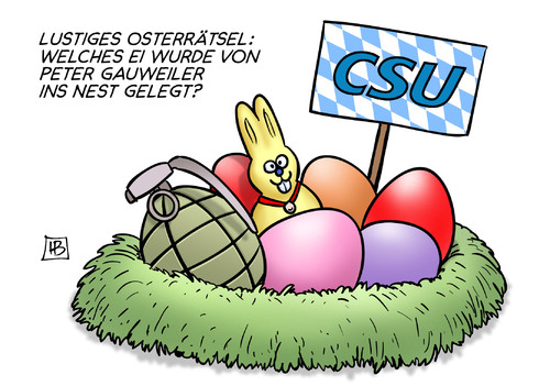 Cartoon: Gauweiler (medium) by Harm Bengen tagged lustiges,osterrätsel,ei,eier,peter,gauweiler,nest,csu,seehofer,handgranate,sprengstoff,ostern,hase,harm,bengen,cartoon,karikatur,lustiges,osterrätsel,ei,eier,peter,gauweiler,nest,csu,seehofer,handgranate,sprengstoff,ostern,hase,harm,bengen,cartoon,karikatur