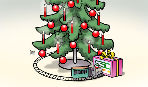 Cartoon: GDL-Geschenk (medium) by Harm Bengen tagged gdl,geschenk,tarifrunde,streik,urabstimmung,weihnachtsbaum,spielzeug,eisenbahn,paket,harm,bengen,cartoon,karikatur,gdl,geschenk,tarifrunde,streik,urabstimmung,weihnachtsbaum,spielzeug,eisenbahn,paket,harm,bengen,cartoon,karikatur