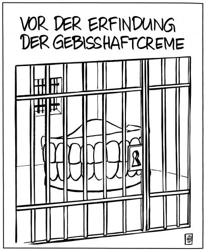 Cartoon: Gebisshaftcreme (medium) by Harm Bengen tagged gebisshaftcreme,gebiss,haftcreme,haft,gefängnis,strafe,knast,gitter,bewährung,bewährungsstrafe,bunker,einzelzelle,freiheitsentzug,freiheitsstrafe,gefängnisinsasse,haftanstalt,haftantritt,inhaftiert,inhaftierung,kittchen,lebenslänglich,sanfter strafvollzug,sicherheitsverwahrung,sträfling,verlies,zelle,zuchthaus,dental,zahnarzt,zahn,zähne,krankenkasse,ambulanz,arznei,arzneimittel,arzt,arztpraxis,behandlung,gesundheit,dritte zähne,zahnprotese,prothese,senior,rentner,gresi,zahnlos,sanfter,strafvollzug,dritten,dritte