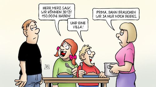 Cartoon: Geld und Villa (medium) by Harm Bengen tagged merz,bürgergeld,schonvermögen,villa,hartz,armut,kinderreiche,familie,kinder,essen,harm,bengen,cartoon,karikatur,merz,bürgergeld,schonvermögen,villa,hartz,armut,kinderreiche,familie,kinder,essen,harm,bengen,cartoon,karikatur