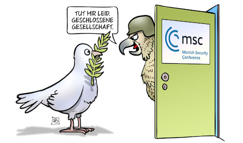 Cartoon: Geschlossene MSC-Gesellschaft (medium) by Harm Bengen tagged msc,münchner,sicherheitskonferenz,geschlossene,gesellschaft,friedenstaube,taube,falke,tür,frieden,krieg,ukraine,russland,harm,bengen,cartoon,karikatur,msc,münchner,sicherheitskonferenz,geschlossene,gesellschaft,friedenstaube,taube,falke,tür,frieden,krieg,ukraine,russland,harm,bengen,cartoon,karikatur