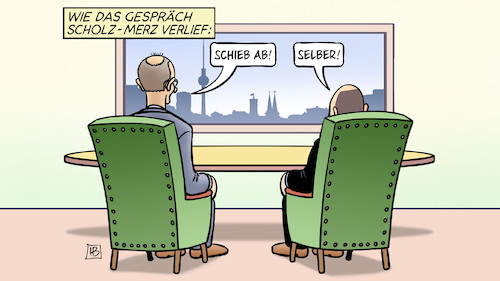 Cartoon: Gespräch Scholz-Merz (medium) by Harm Bengen tagged gespräch,scholz,merz,abschiebungen,migrationspolitik,berlin,fenster,sessel,harm,bengen,cartoon,karikatur,gespräch,scholz,merz,abschiebungen,migrationspolitik,berlin,fenster,sessel,harm,bengen,cartoon,karikatur