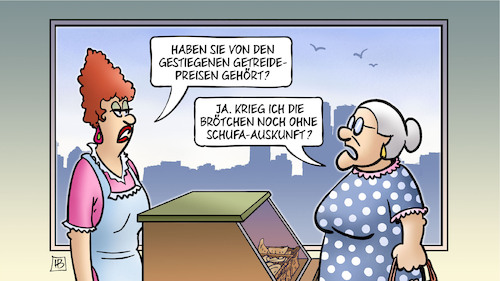 Cartoon: Getreidepreise (medium) by Harm Bengen tagged gestiegene,getreidepreise,brötchen,schufa,auskunft,inflation,rohstoffe,bäckerei,susemil,einkaufen,essen,russland,ukraine,krieg,harm,bengen,cartoon,karikatur,gestiegene,getreidepreise,brötchen,schufa,auskunft,inflation,rohstoffe,bäckerei,susemil,einkaufen,essen,russland,ukraine,krieg,harm,bengen,cartoon,karikatur