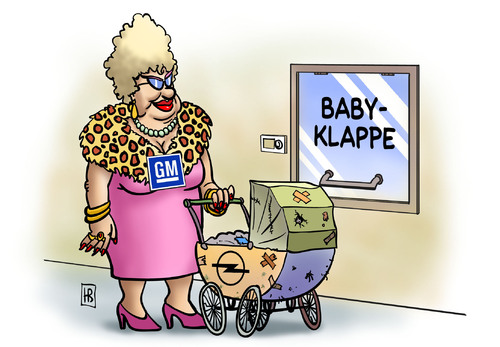 Cartoon: GM-Bilanz (medium) by Harm Bengen tagged gm,bilanz,opel,deutschland,usa,gewinne,verluste,kinderwagen,babyklappe,gm,opel,deutschland,gewinne,verluste,kinderwagen,babyklappe