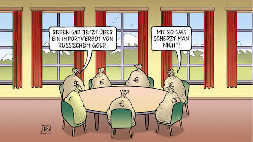 Cartoon: Goldembargo (medium) by Harm Bengen tagged goldembargo,importverbot,gold,sanktionen,geldsäcke,scherz,elmau,schloss,g7,krieg,ukraine,russland,harm,bengen,cartoon,karikatur,goldembargo,importverbot,gold,sanktionen,geldsäcke,scherz,elmau,schloss,g7,krieg,ukaine,russland,harm,bengen,cartoon,karikatur