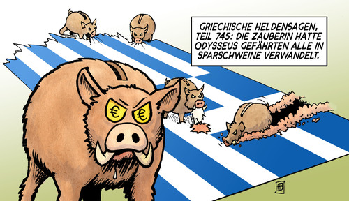 Cartoon: Griechische Sparschweine (medium) by Harm Bengen tagged krise,griechenland,sparschweine,euro,finanzen,finanzkrise,heldensagen,odysseus,zauberin,iwf,eu,zerstörung,sparen,sparkurs,regierung,sparschweine,griechenland,euro,finanzen,finanzkrise,heldensagen,odysseus,zauberin,iwf,zerstörung,eu