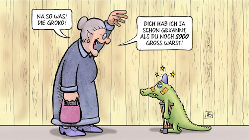 Cartoon: Groko-Grösse (medium) by Harm Bengen tagged grösse,groko,gross,europawahl,krokodil,verletzungen,krank,susemil,zaun,harm,bengen,cartoon,karikatur,grösse,groko,gross,europawahl,krokodil,verletzungen,krank,susemil,zaun,harm,bengen,cartoon,karikatur