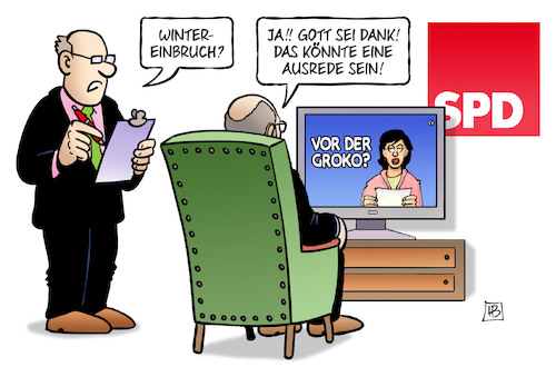 Cartoon: Groko und Wintereinbruch (medium) by Harm Bengen tagged wintereinbruch,ausrede,grosse,koalition,sondierungen,groko,schulz,spd,merkel,tv,harm,bengen,cartoon,karikatur,wintereinbruch,ausrede,grosse,koalition,sondierungen,groko,schulz,spd,merkel,tv,harm,bengen,cartoon,karikatur