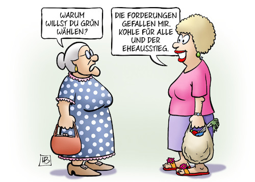 Cartoon: Grüne Forderungen (medium) by Harm Bengen tagged grüne,wählen,wahlen,bundestagswahl,bundesparteitag,forderungen,ehe,für,alle,kohleausstieg,susemil,harm,bengen,cartoon,karikatur,grüne,wählen,wahlen,bundestagswahl,bundesparteitag,forderungen,ehe,für,alle,kohleausstieg,susemil,harm,bengen,cartoon,karikatur