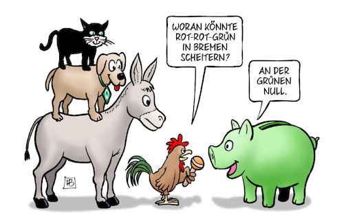 Cartoon: Grüne Null (medium) by Harm Bengen tagged grüne,null,rot,spd,linke,bremen,scheitern,koalition,sparschwein,bremer,stadtmusikanten,interview,harm,bengen,cartoon,karikatur,grüne,null,rot,spd,linke,bremen,scheitern,koalition,sparschwein,bremer,stadtmusikanten,interview,harm,bengen,cartoon,karikatur