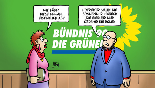 Cartoon: Grüne Urwahl (medium) by Harm Bengen tagged grüne,urwahl,partei,bundestagswahl,hofreiter,sonnenuhr,habeck,eieruhr,özdemir,rolex,harm,bengen,cartoon,karikatur,grüne,urwahl,partei,bundestagswahl,hofreiter,sonnenuhr,habeck,eieruhr,özdemir,rolex,harm,bengen,cartoon,karikatur