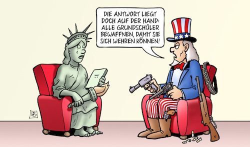 Cartoon: Grundschüler bewaffnen (medium) by Harm Bengen tagged grundschüler,bewaffnen,uncle,sam,freiheitsstatue,waffengesetze,usa,texas,uvalde,schulmassaker,amoklauf,kinder,harm,bengen,cartoon,karikatur,grundschüler,bewaffnen,uncle,sam,freiheitsstatue,waffengesetze,usa,texas,uvalde,schulmassaker,amoklauf,kinder,harm,bengen,cartoon,karikatur