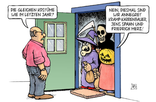 Cartoon: Halloween 2018 (medium) by Harm Bengen tagged kostüme,halloween,gruselkabinett,kramp,karrenbauer,spahn,merz,merkel,nachfolge,rücktritt,cdu,vorsitz,harm,bengen,cartoon,karikatur,kostüme,halloween,gruselkabinett,kramp,karrenbauer,spahn,merz,merkel,nachfolge,rücktritt,cdu,vorsitz,harm,bengen,cartoon,karikatur