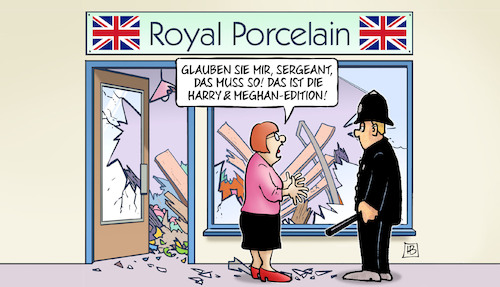 Cartoon: Harry-Porzellan (medium) by Harm Bengen tagged polizist,gb,uk,sergeant,bobby,porzellanladen,kaputt,royals,harry,meghan,harm,bengen,cartoon,karikatur,polizist,gb,uk,sergeant,bobby,porzellanladen,kaputt,royals,harry,meghan,harm,bengen,cartoon,karikatur