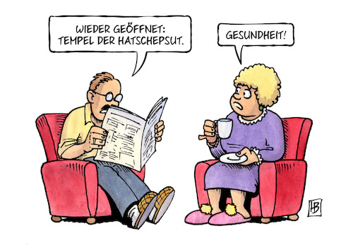 Cartoon: Hatschepsut (medium) by Harm Bengen tagged tempel,hatschepsut,gesundheit,zeitung,ägypten,archäologie,harm,bengen,cartoon,karikatur,tempel,hatschepsut,gesundheit,zeitung,ägypten,archäologie,harm,bengen,cartoon,karikatur